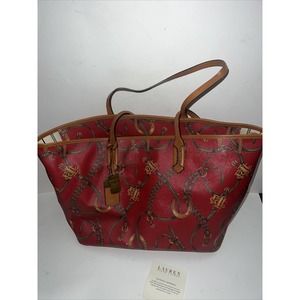 Ralph Lauren Purse Big Tote Bag Classic Equestrian Horse Print Shopper Caldwell